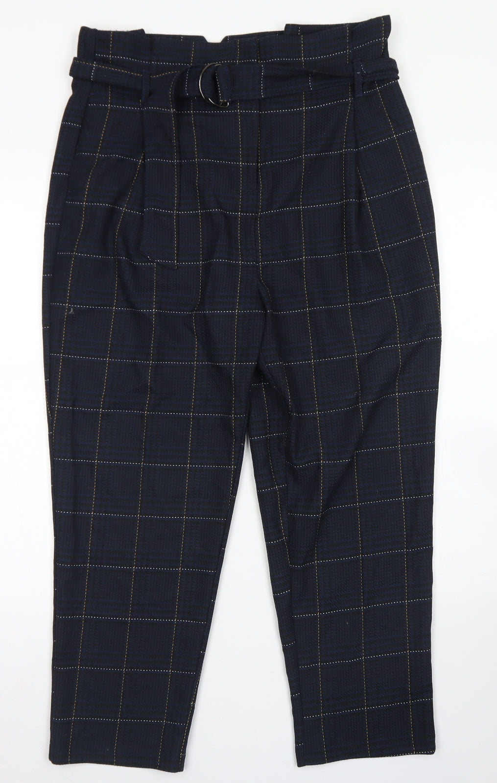 Topshop Womens Blue Plaid Polyester Dress Pants Trousers Size 14 L25 in Regular Hook & Eye - Paper Bag Waist