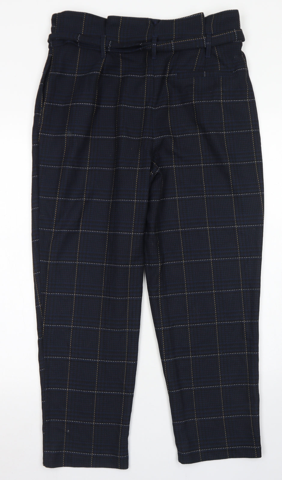 Topshop Womens Blue Plaid Polyester Dress Pants Trousers Size 14 L25 in Regular Hook & Eye - Paper Bag Waist
