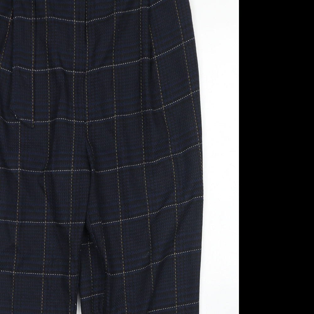 Topshop Womens Blue Plaid Polyester Dress Pants Trousers Size 14 L25 in Regular Hook & Eye - Paper Bag Waist