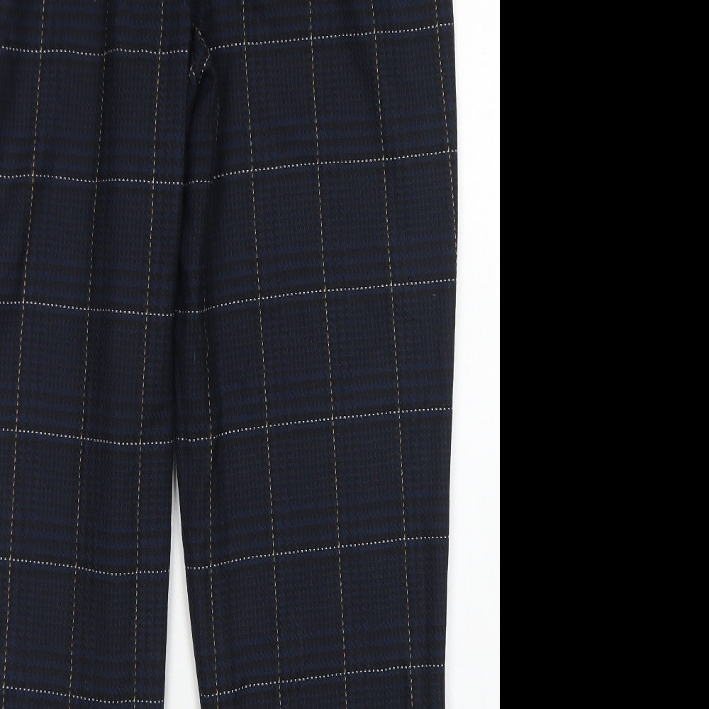 Topshop Womens Blue Plaid Polyester Dress Pants Trousers Size 14 L25 in Regular Hook & Eye - Paper Bag Waist