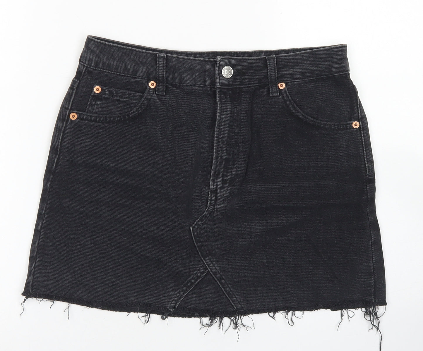 Topshop Womens Black  Cotton A-Line Skirt Size 10   Button