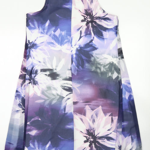 Dorothy Perkins Womens Purple Floral Polyester Tank Dress  Size 14  Round Neck Zip - lace detail