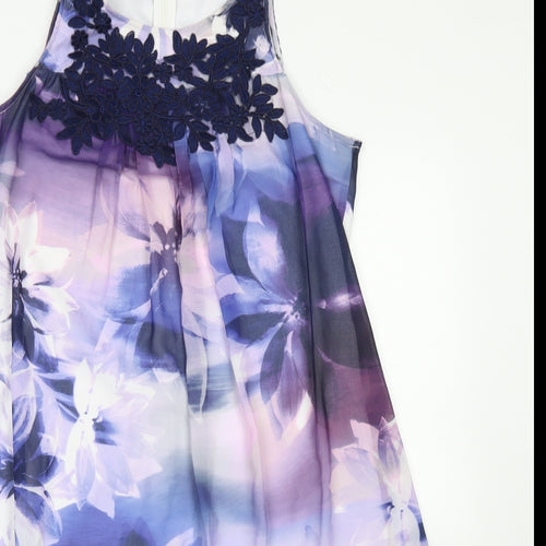 Dorothy Perkins Womens Purple Floral Polyester Tank Dress  Size 14  Round Neck Zip - lace detail