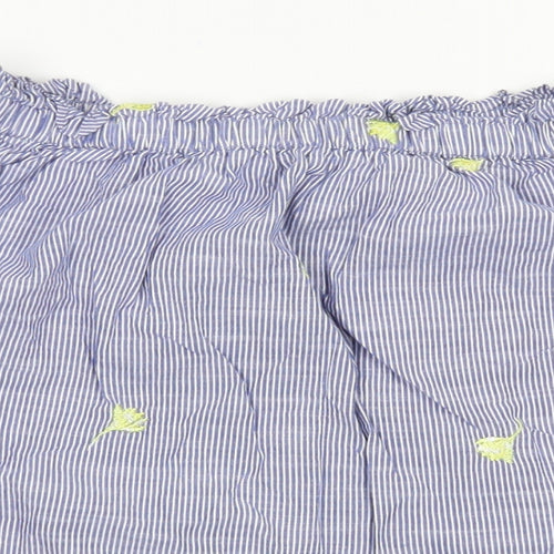 F&F Womens Blue Striped Cotton Cropped Blouse Size 6 Off the Shoulder