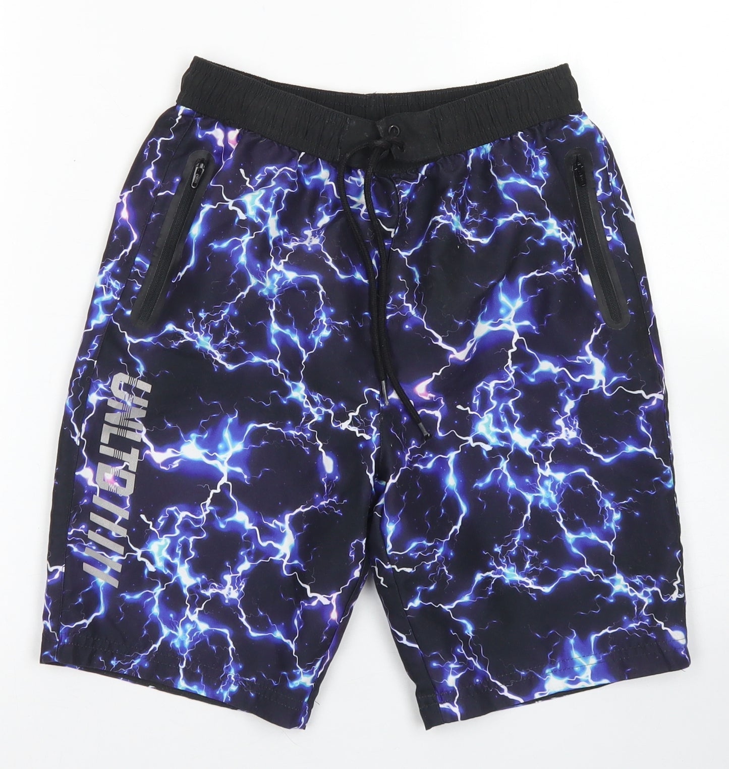 NEXT Boys Blue  Polyester Sweat Shorts Size 10 Years  Regular Drawstring - Lightning Bolts