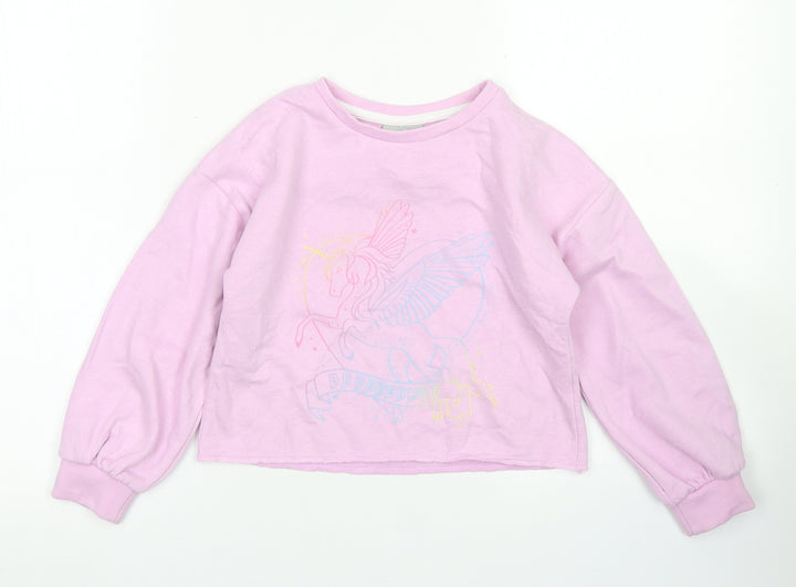 Matalan Girls Pink  Cotton Pullover Sweatshirt Size 7 Years   - Cropped, Pegasus