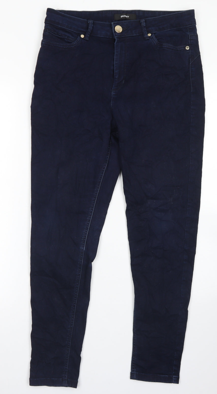 M&S Womens Blue  Cotton Skinny Jeans Size 14 L25 in Regular Button
