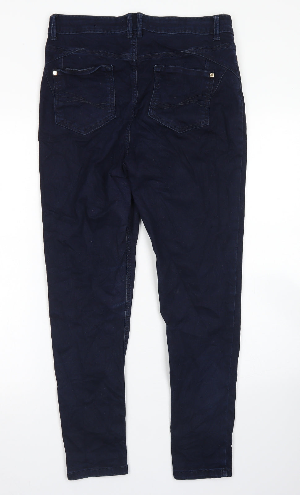M&S Womens Blue  Cotton Skinny Jeans Size 14 L25 in Regular Button