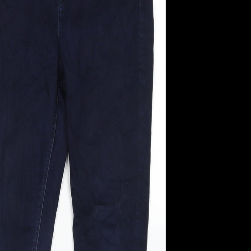 M&S Womens Blue  Cotton Skinny Jeans Size 14 L25 in Regular Button