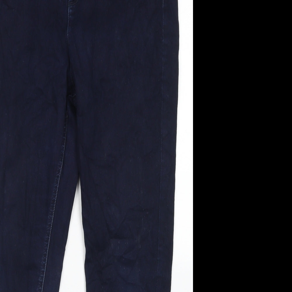 M&S Womens Blue  Cotton Skinny Jeans Size 14 L25 in Regular Button