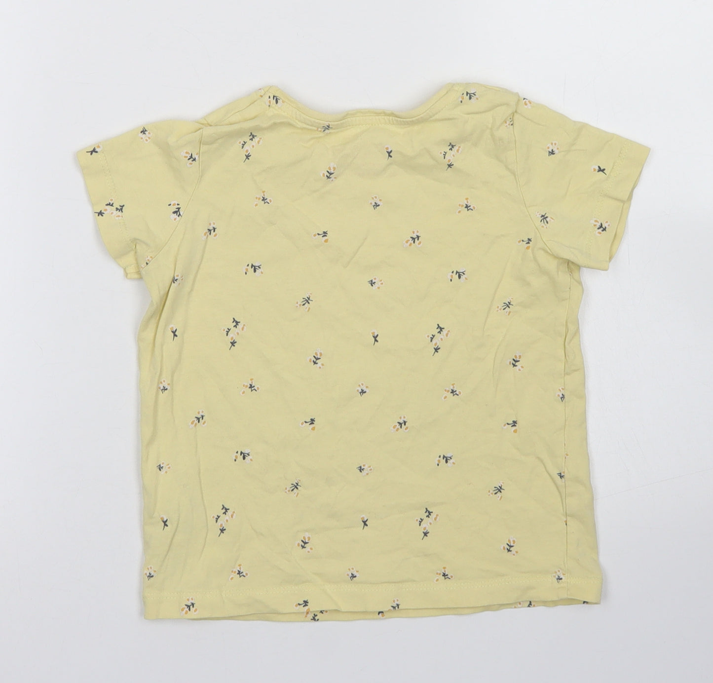 Primark Girls Yellow Floral Cotton Basic T-Shirt Size 5-6 Years Crew Neck