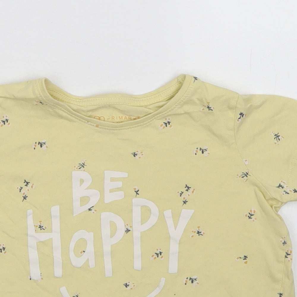 Primark Girls Yellow Floral Cotton Basic T-Shirt Size 5-6 Years Crew Neck