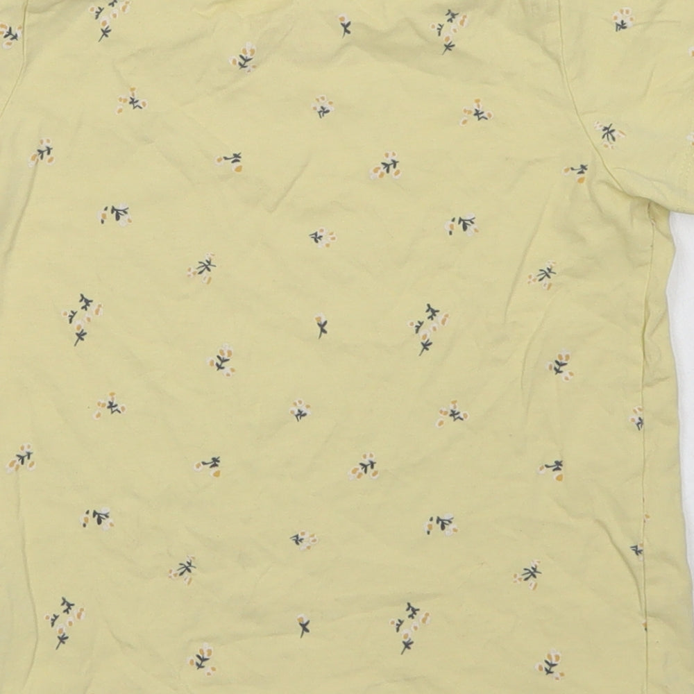 Primark Girls Yellow Floral Cotton Basic T-Shirt Size 5-6 Years Crew Neck