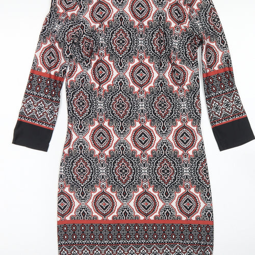 Atmosphere Womens Black Batik Polyester Shift  Size 8  Round Neck
