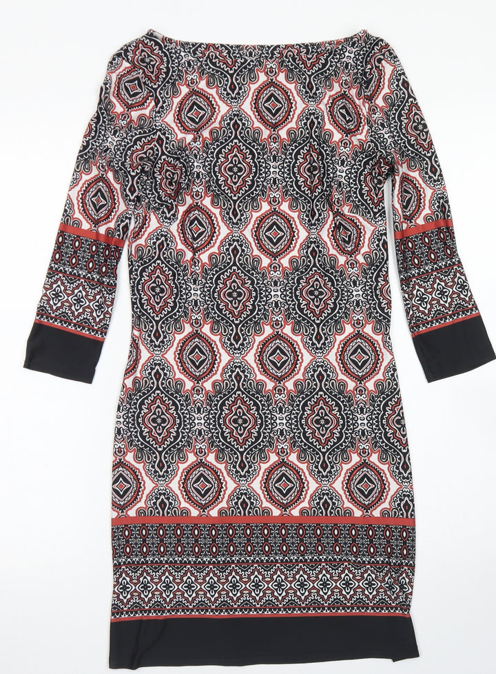 Atmosphere Womens Black Batik Polyester Shift  Size 8  Round Neck