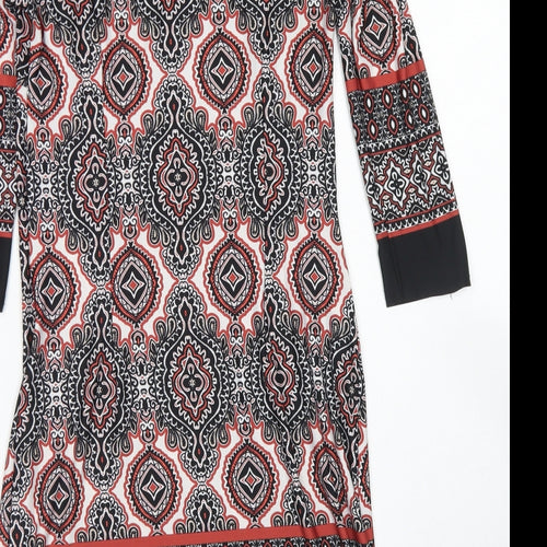 Atmosphere Womens Black Batik Polyester Shift  Size 8  Round Neck