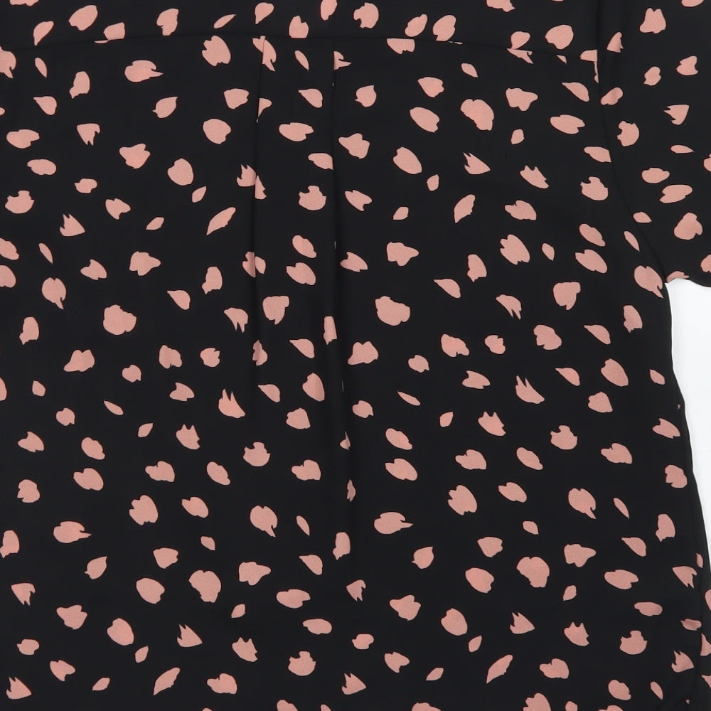 Papaya Womens Black Animal Print Polyester Basic Blouse Size 16 Round Neck