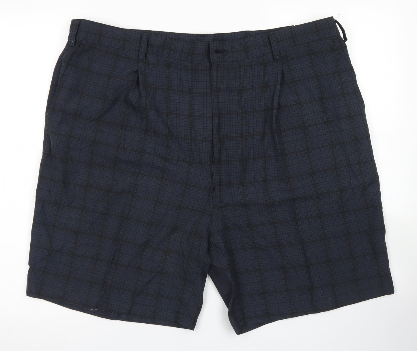 EWM Mens Blue Plaid Polyester Chino Shorts Size 40 in  Regular Button
