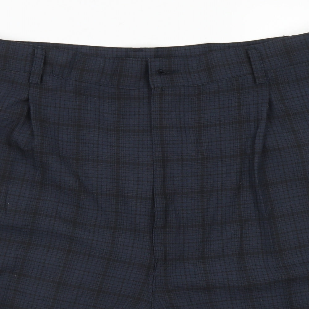 EWM Mens Blue Plaid Polyester Chino Shorts Size 40 in  Regular Button