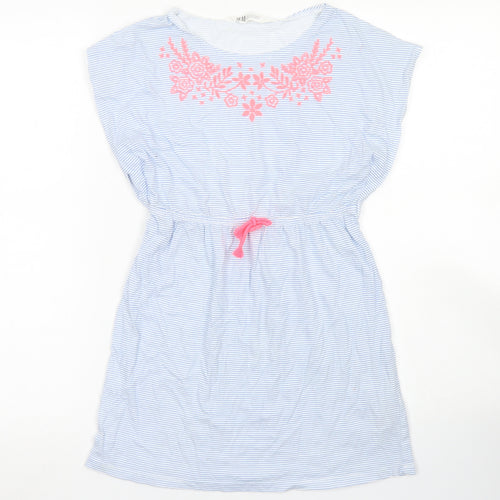 H&M Girls Blue Striped Cotton Kaftan  Size 7-8 Years  Round Neck