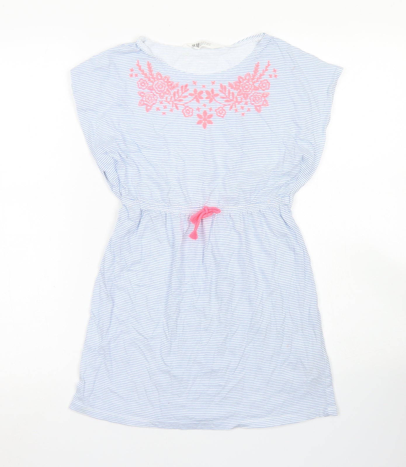 H&M Girls Blue Striped Cotton Kaftan  Size 7-8 Years  Round Neck