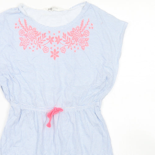 H&M Girls Blue Striped Cotton Kaftan  Size 7-8 Years  Round Neck