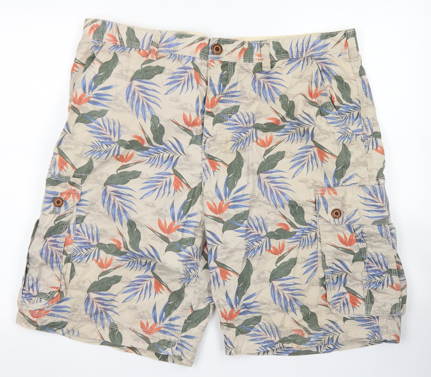 Easy Mens Brown Floral Cotton Cargo Shorts Size 40 in L9 in Regular Button