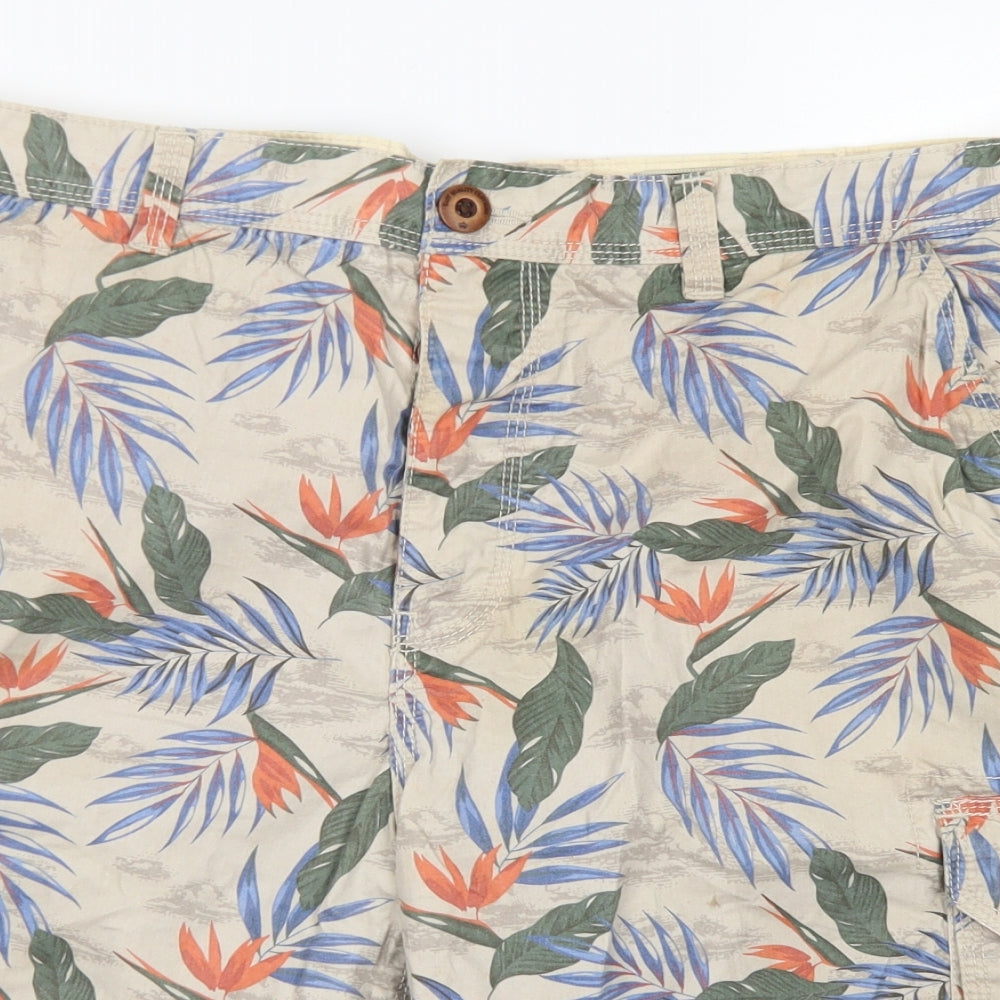 Easy Mens Brown Floral Cotton Cargo Shorts Size 40 in L9 in Regular Button