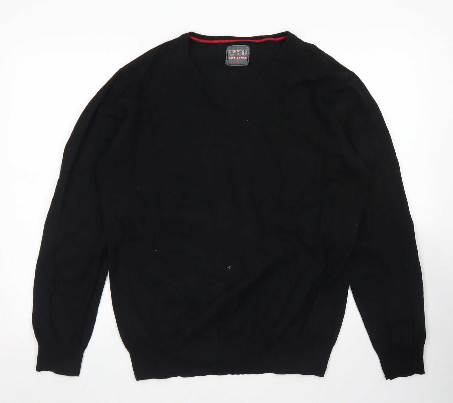 Jeff Bank Mens Black V-Neck  Cotton Pullover Jumper Size M