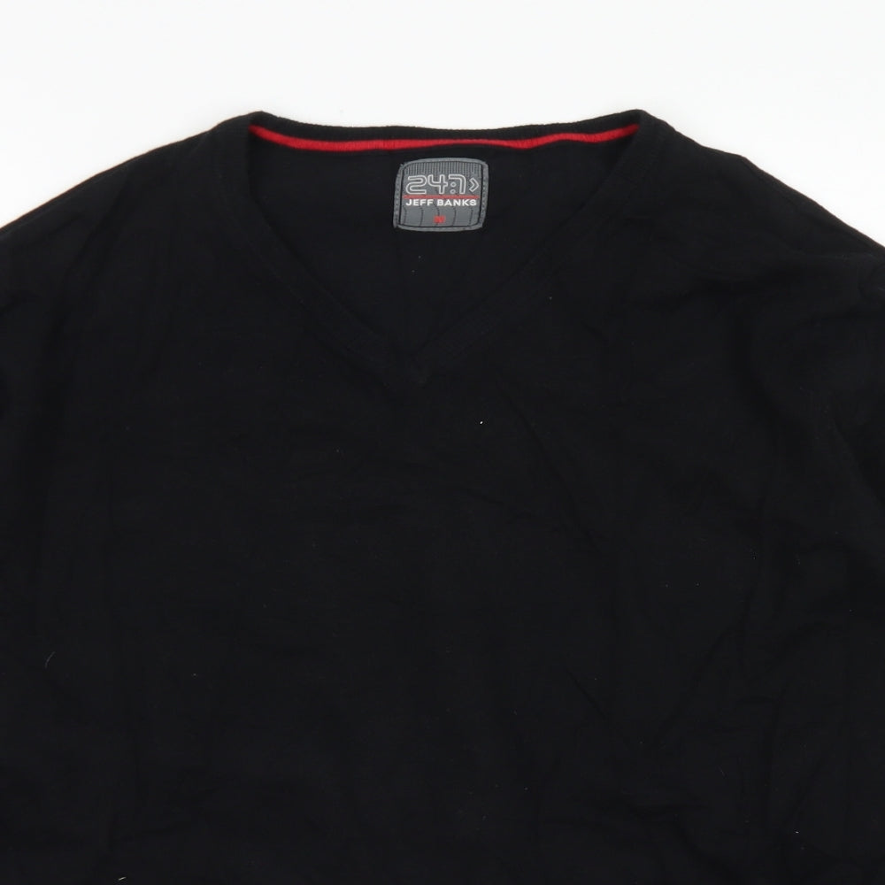 Jeff Bank Mens Black V-Neck  Cotton Pullover Jumper Size M