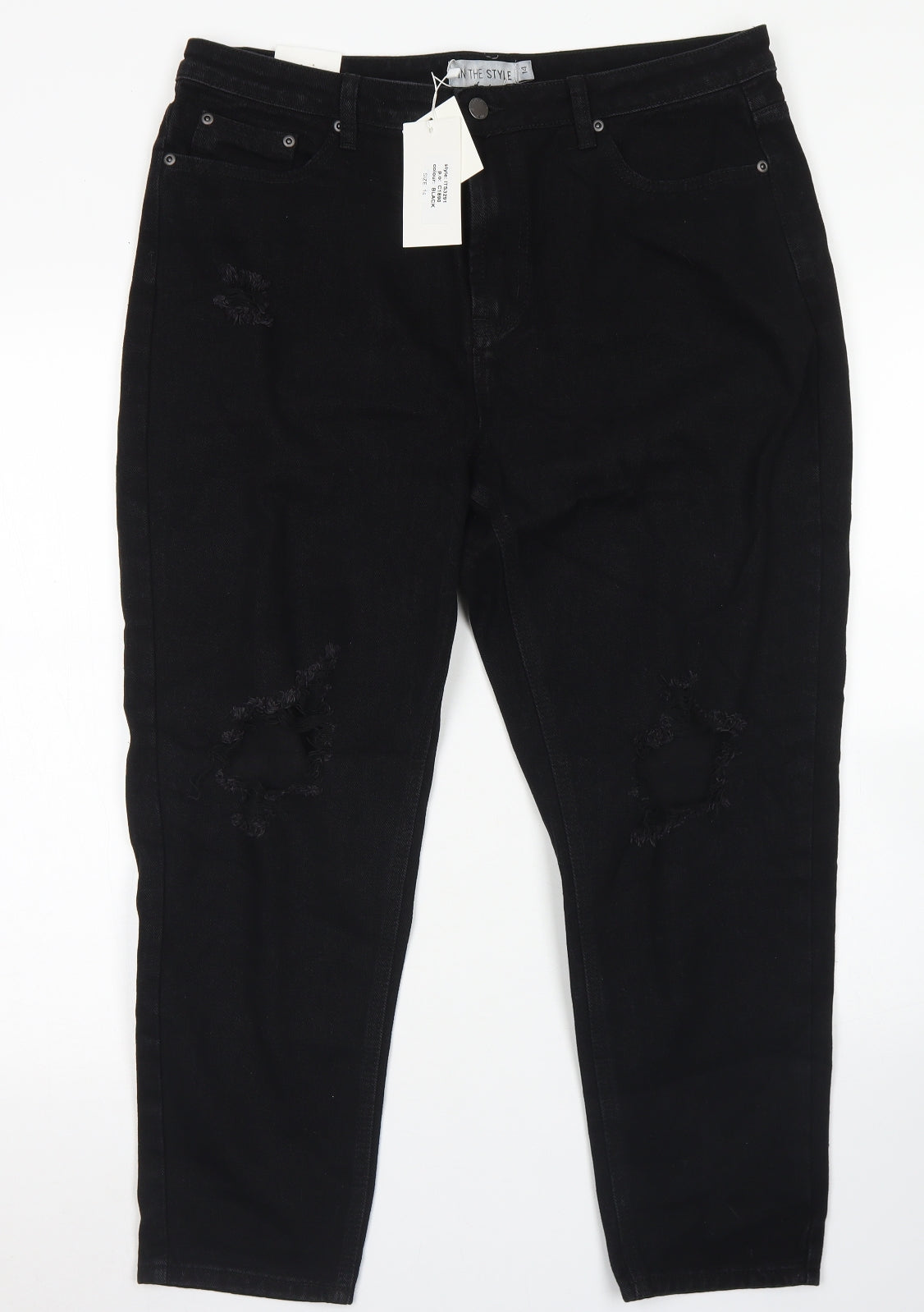 In the Style Womens Black  Cotton Straight Jeans Size 14 L24 in Regular Button
