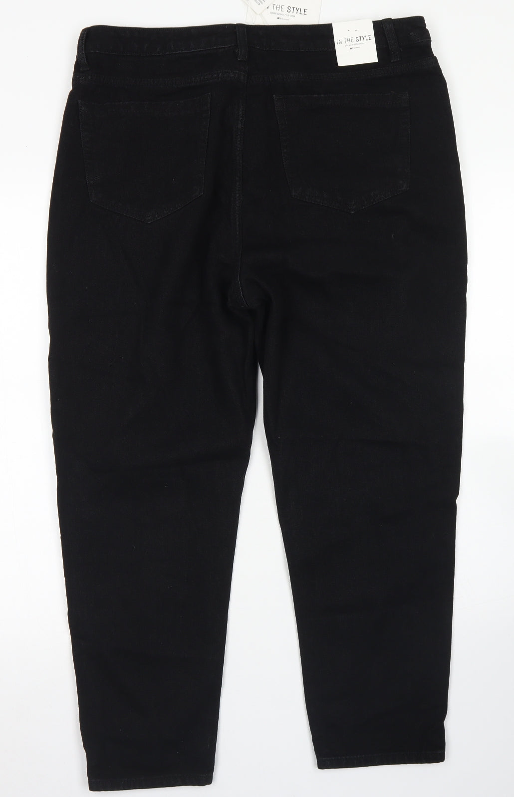 In the Style Womens Black  Cotton Straight Jeans Size 14 L24 in Regular Button