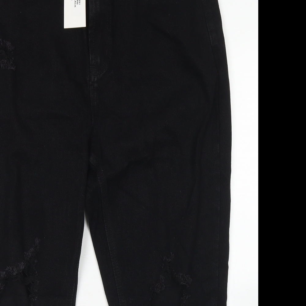 In the Style Womens Black  Cotton Straight Jeans Size 14 L24 in Regular Button