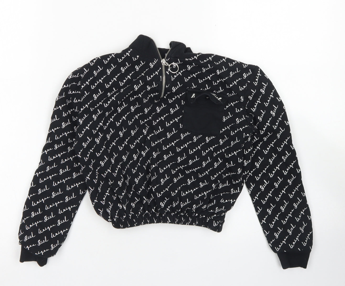George Girls Black Striped Cotton Pullover Sweatshirt Size 8-9 Years   - Cropped