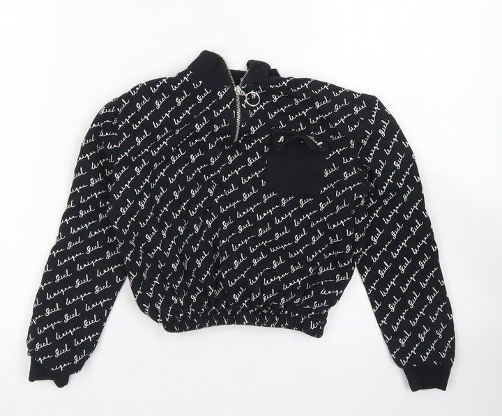 George Girls Black Striped Cotton Pullover Sweatshirt Size 8-9 Years   - Cropped