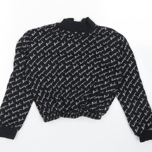 George Girls Black Striped Cotton Pullover Sweatshirt Size 8-9 Years   - Cropped