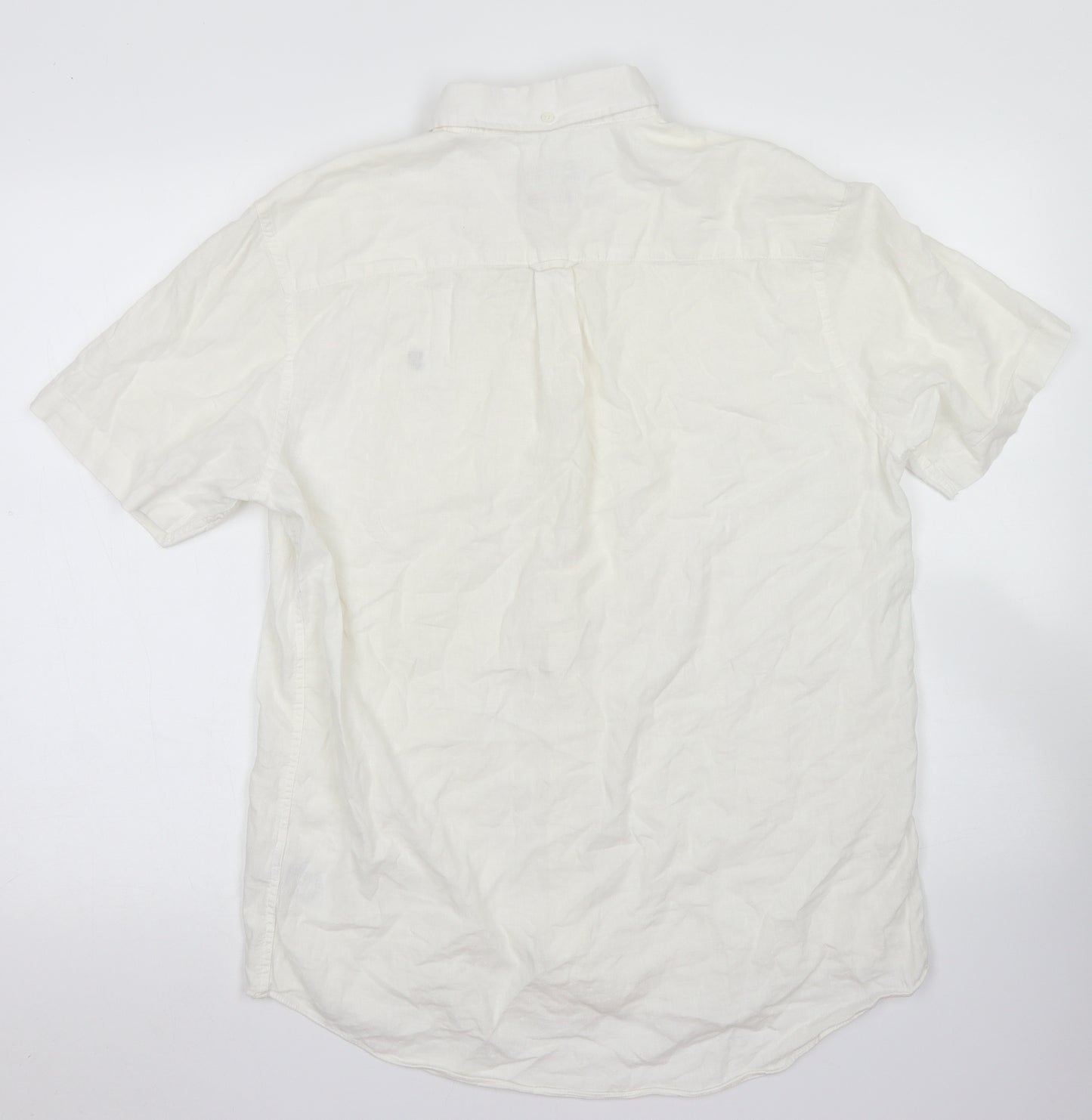 Farah Mens White  Linen  Button-Up Size M Collared Button