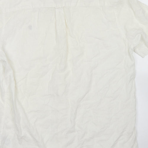 Farah Mens White  Linen  Button-Up Size M Collared Button