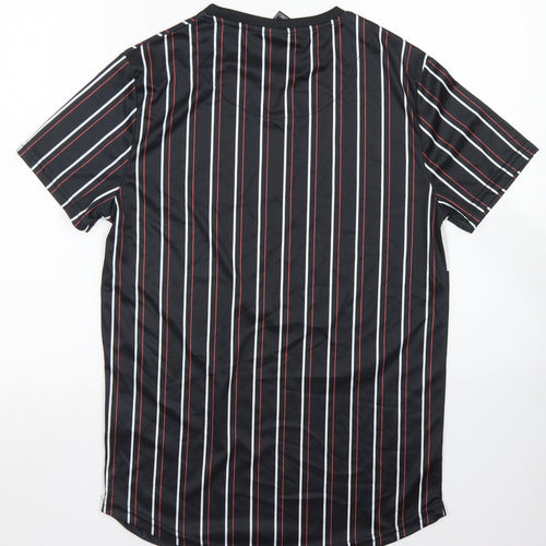 Beck & Hersey Mens Black Striped Polyester  T-Shirt Size M Crew Neck