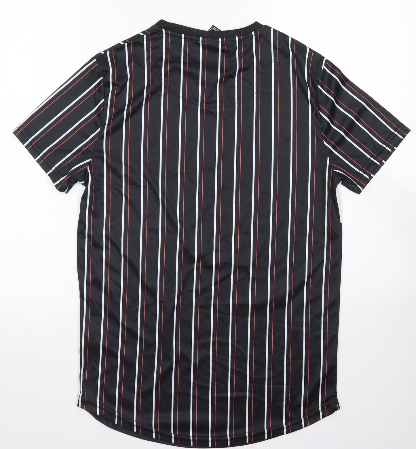 Beck & Hersey Mens Black Striped Polyester  T-Shirt Size M Crew Neck