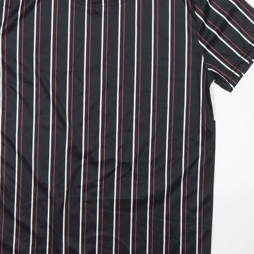 Beck & Hersey Mens Black Striped Polyester  T-Shirt Size M Crew Neck