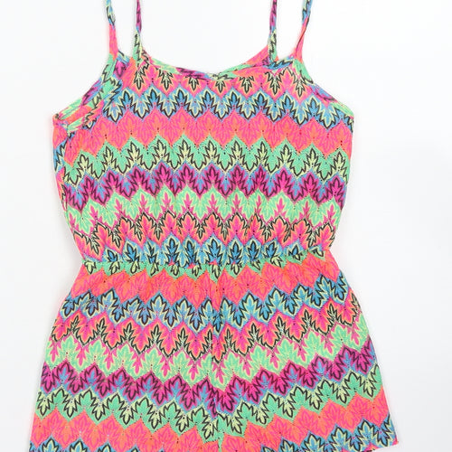 Matalan Girls Pink Striped Polyester Playsuit One-Piece Size 7 Years