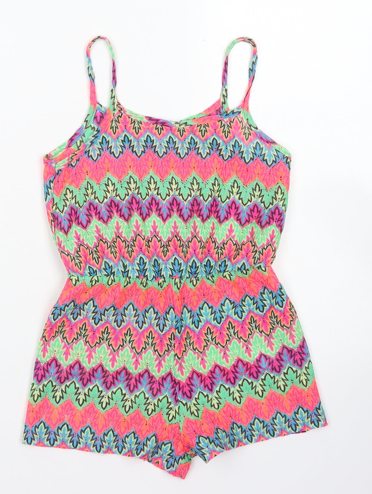 Matalan Girls Pink Striped Polyester Playsuit One-Piece Size 7 Years