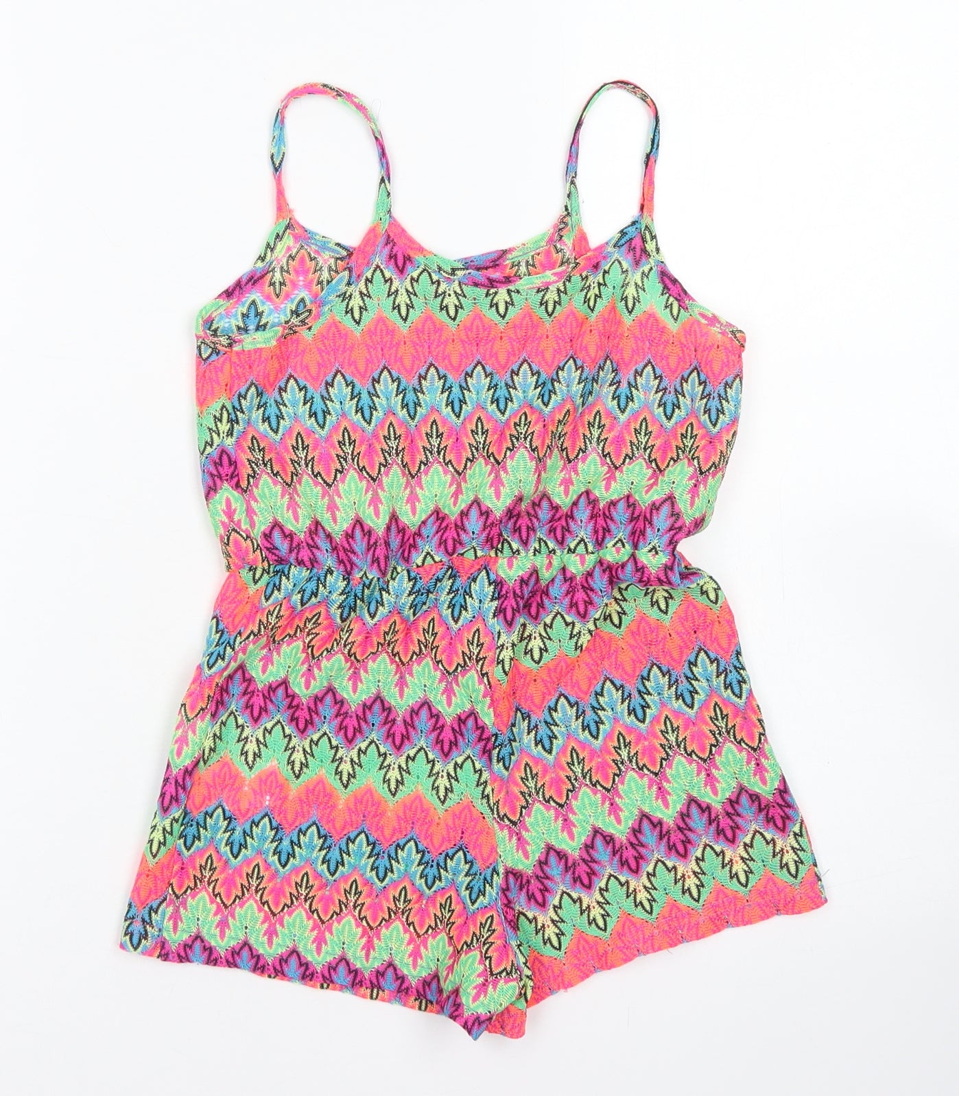 Matalan Girls Pink Striped Polyester Playsuit One-Piece Size 7 Years