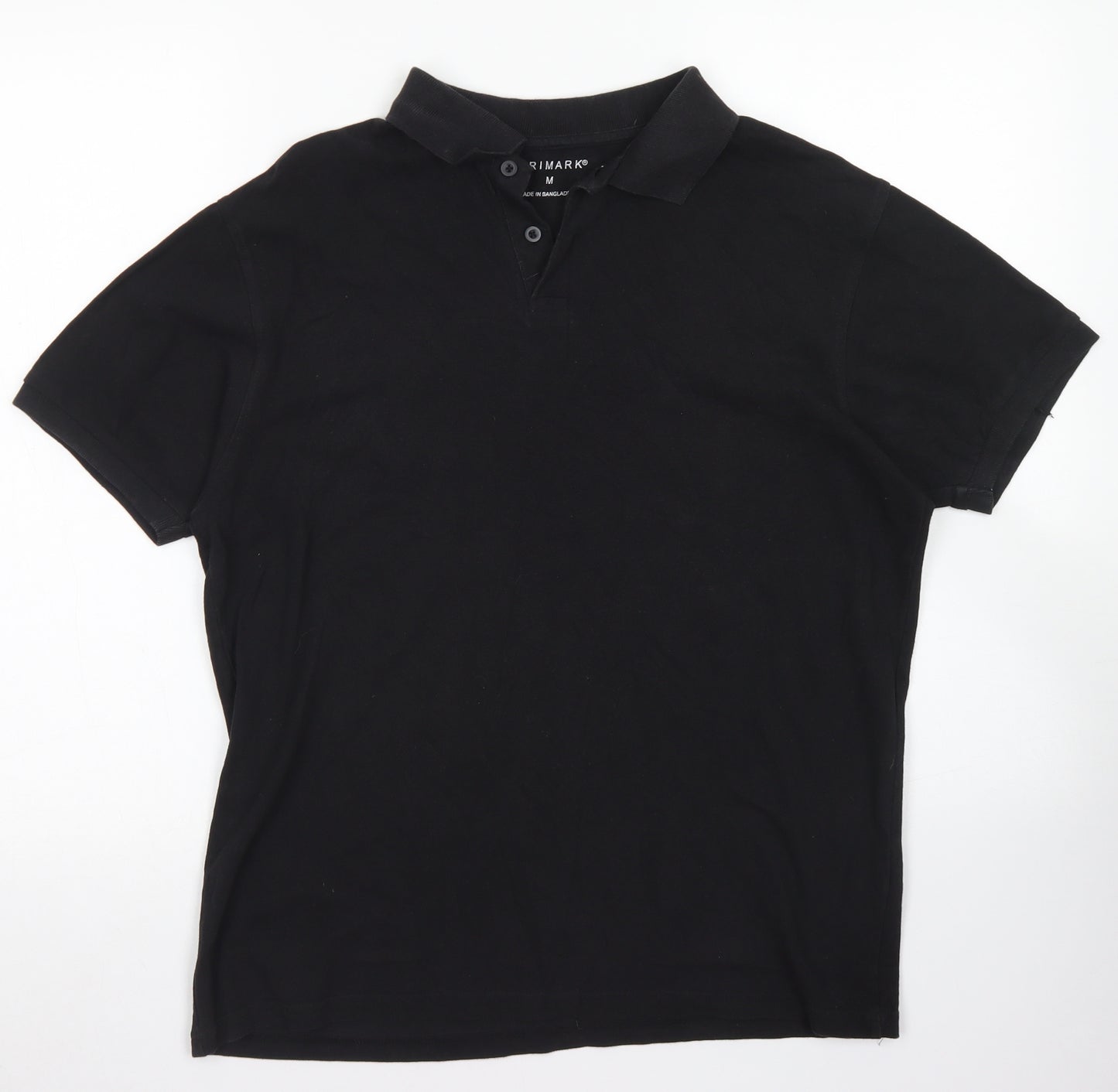 Primark Mens Black  Cotton  Polo Size M Collared Button