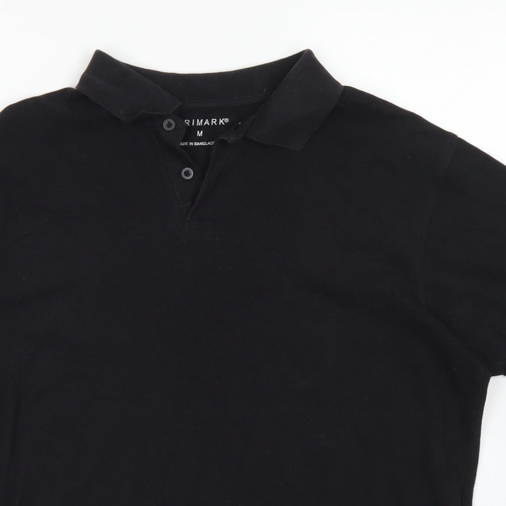 Primark Mens Black  Cotton  Polo Size M Collared Button
