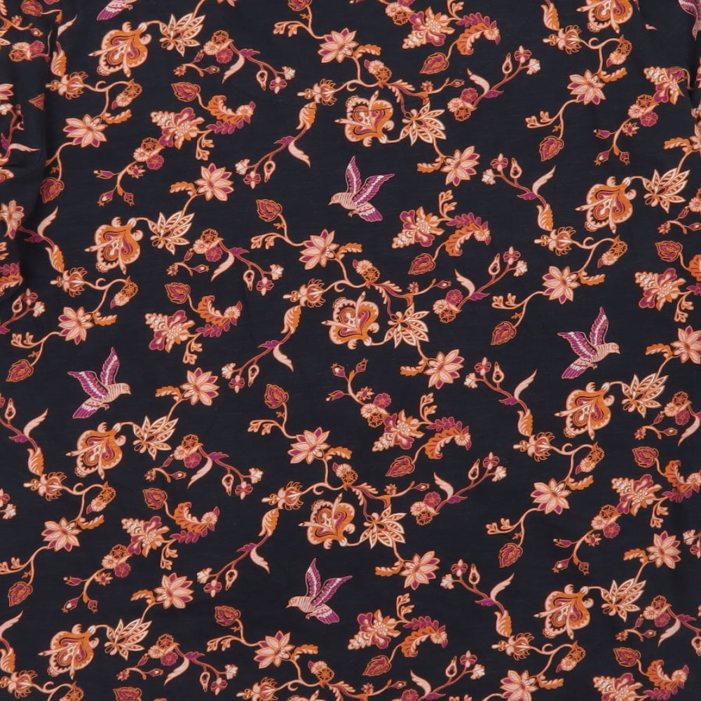 M&Co Womens Black Paisley Cotton Basic T-Shirt Size 14 Round Neck