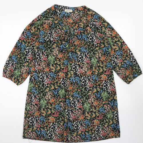 Papaya Womens Black Floral Polyester A-Line  Size M  Round Neck