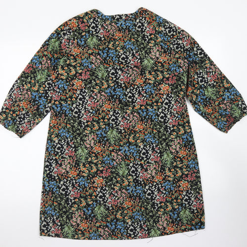 Papaya Womens Black Floral Polyester A-Line  Size M  Round Neck