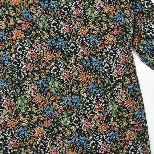 Papaya Womens Black Floral Polyester A-Line  Size M  Round Neck